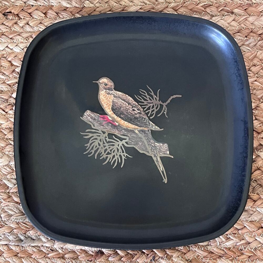 VTG Couroc Mourning Dove Small Inlaid Tray Square Limited Edition Kalium Chem